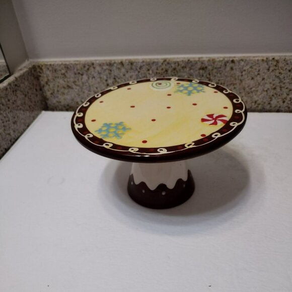 Hand-Painted Ceramic Cake Stand With Festive Design 8" Diameter Mambo Group - Picture 7 of 9